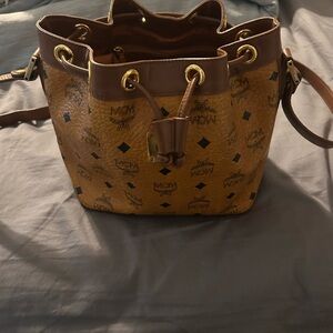 MCM Tan and Brown Monogram Shoulder Bag